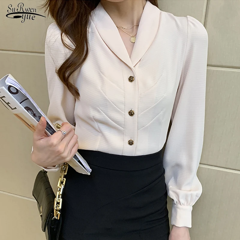 Casual V-neck Long Sleeve white Shirt Female Autumn Chiffon Blouse Solid Button Office Lady Tops Retro Loose Women Clothes 17713
Casual V-neck Long Sleeve white Shirt Female Autumn Chiffon Blouse Solid Button Office Lady Tops Retro Loose Women Clothes 17713