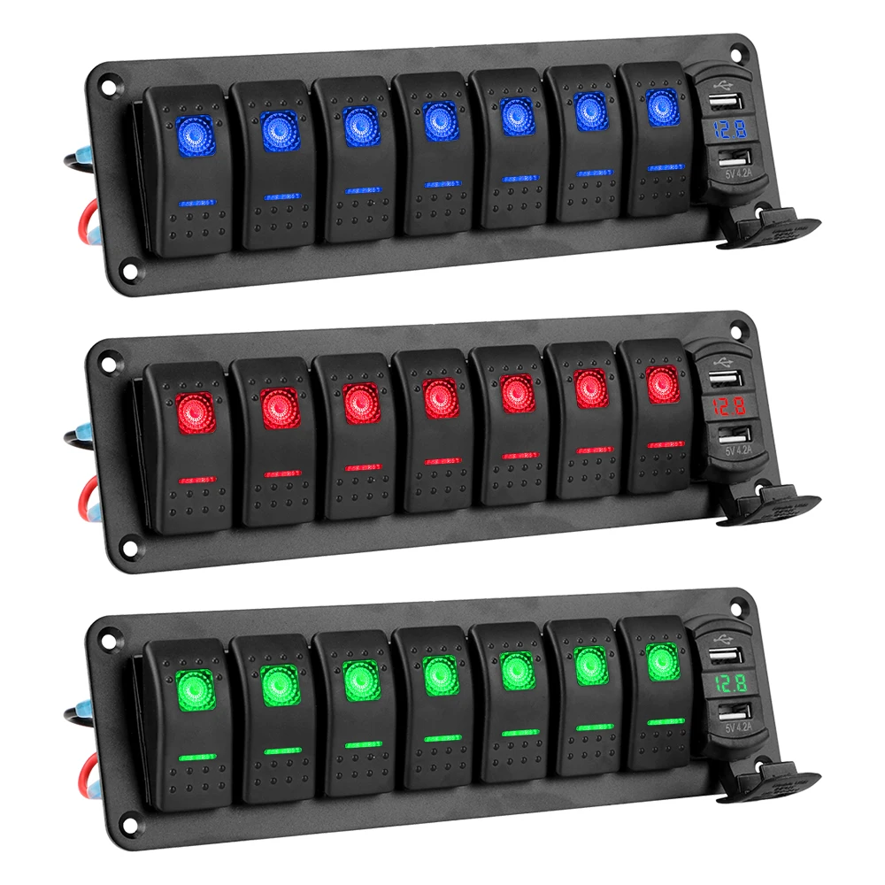 DC 12V/24V 7 Gang Rocker Switch Panel Dual USB Chargers Digital Voltmeter Car Truck Bus Ship Marine Circuit Breaker
DC 12V/24V 7 Gang Rocker Switch Panel Dual USB Chargers Digital Voltmeter Car Truck Bus Ship Marine Circuit Breaker