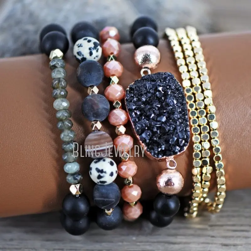 BM39374 Semi Precious Stone Bracelet Set Healing Mixed s Druzy Black Beaded 
BM39374 Semi Precious Stone Bracelet Set Healing Mixed s Druzy Black Beaded