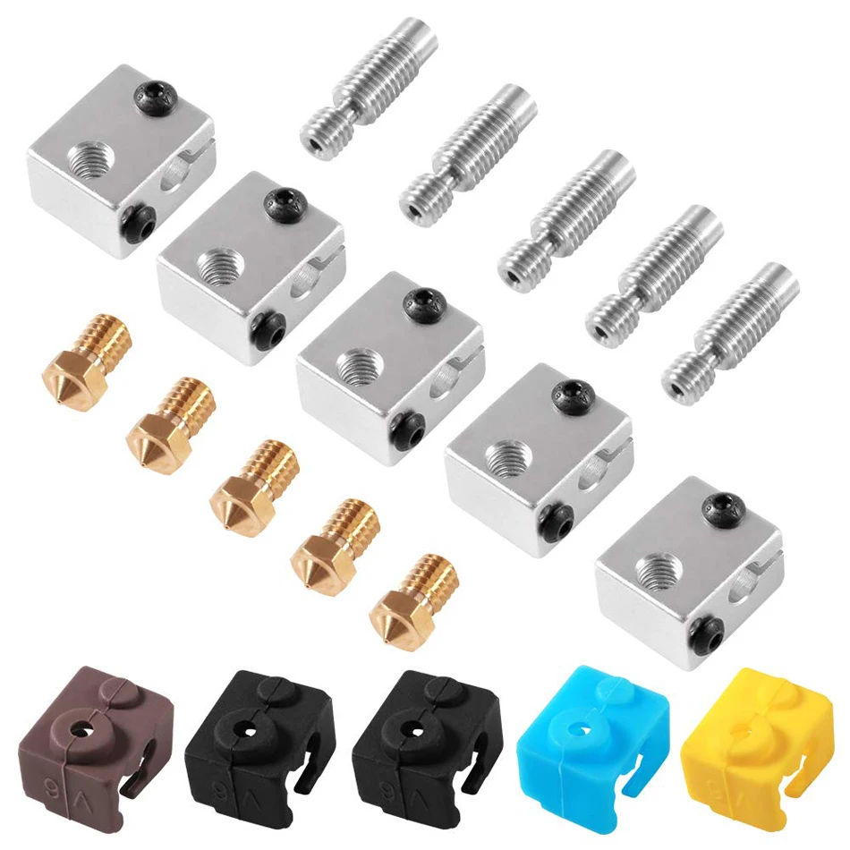 Aluminum Heater Block 1.75mm Extruder Throat Tube M6 Thread 0.4mm Brass Extruder Nozzle Silicone Heater Socks for E3D V6 RepRap
Aluminum Heater Block 1.75mm Extruder Throat Tube M6 Thread 0.4mm Brass Extruder Nozzle Silicone Heater Socks for E3D V6 RepRap