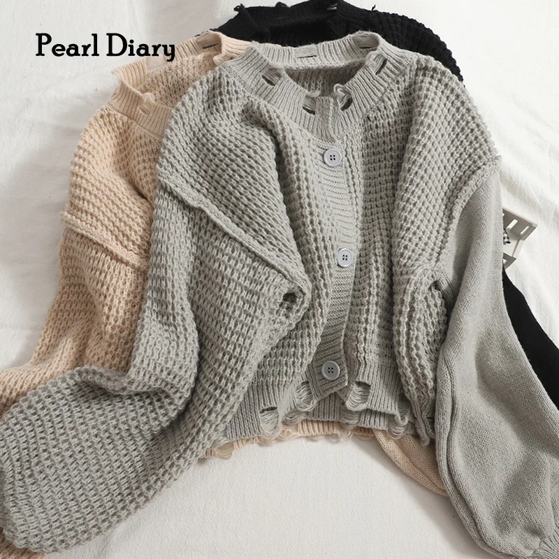 Pearl Diary Short Cardigan Women's Autumn And Winter New All-Match Ripped Button Sweater Korean Version Of Solid Color Top
Pearl Diary Short Cardigan Women's Autumn And Winter New All-Match Ripped Button Sweater Korean Version Of Solid Color Top
