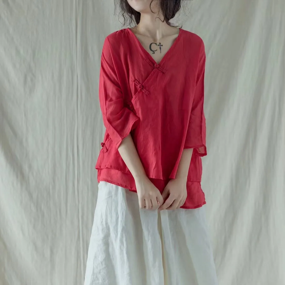Red V-neck Women Tang Shirt Solid Linen Tang Tops Spring Summer Tang Suit Female Loose Shirt Comfy Blouse Tang Clothing
Red V-neck Women Tang Shirt Solid Linen Tang Tops Spring Summer Tang Suit Female Loose Shirt Comfy Blouse Tang Clothing