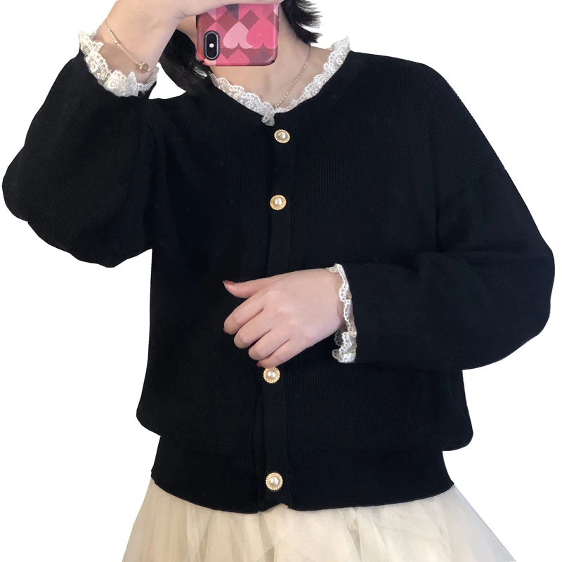 New Thick Vintage Autumn Women Knitted Sweater Cardigan Coat Loose Black Lace Patchwork Single Breasted Cotton Female Outerwear
New Thick Vintage Autumn Women Knitted Sweater Cardigan Coat Loose Black Lace Patchwork Single Breasted Cotton Female Outerwear
