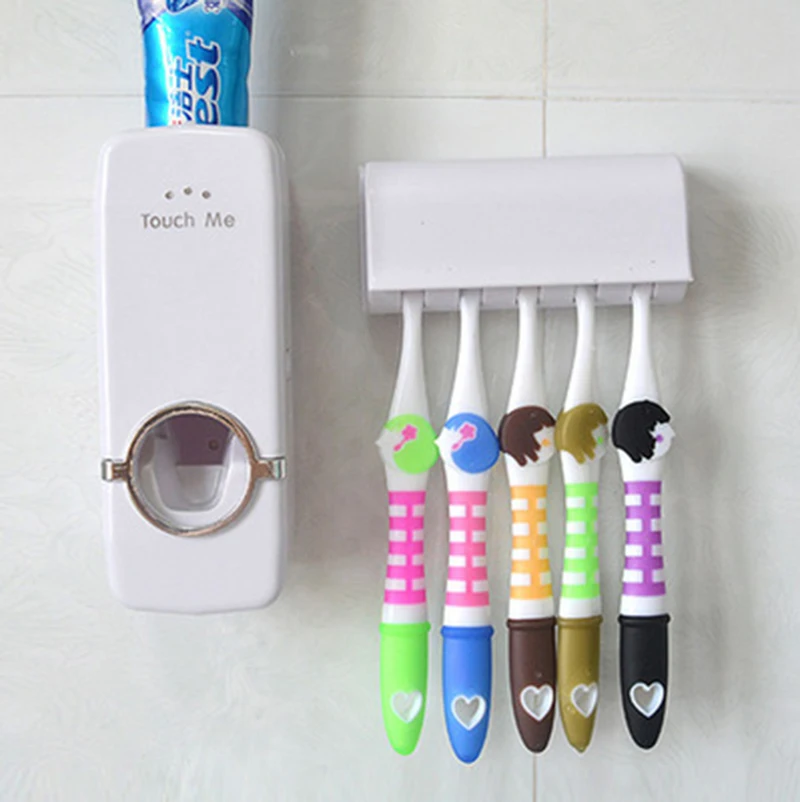 Creative Automatic Toothpaste Dispenser + Toothpaste Squeezer Five Toothbrush Holder Set Family Set Wall Mount Bath
Creative Automatic Toothpaste Dispenser + Toothpaste Squeezer Five Toothbrush Holder Set Family Set Wall Mount Bath
