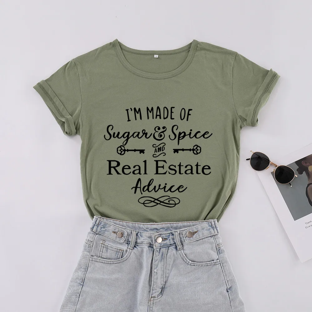 I'm Made of Sugar Spice and Real Estate Advice Funny Letter T-Shirt Casual Women lady Shirt Fashion Cotton Short Sleeve Top Tees
I'm Made of Sugar Spice and Real Estate Advice Funny Letter T-Shirt Casual Women lady Shirt Fashion Cotton Short Sleeve Top Tees