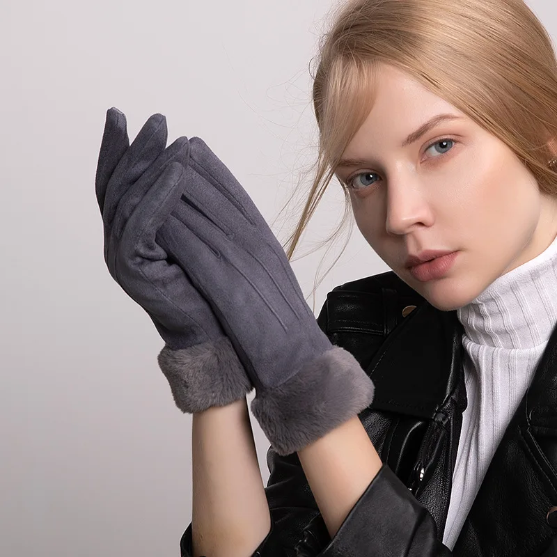 Winter Women Touch Screen Plus Velvet Inside Thicken Gloves Windproof Suede Fabric Elegant Female Plush Wrist Soft Gloves
Winter Women Touch Screen Plus Velvet Inside Thicken Gloves Windproof Suede Fabric Elegant Female Plush Wrist Soft Gloves