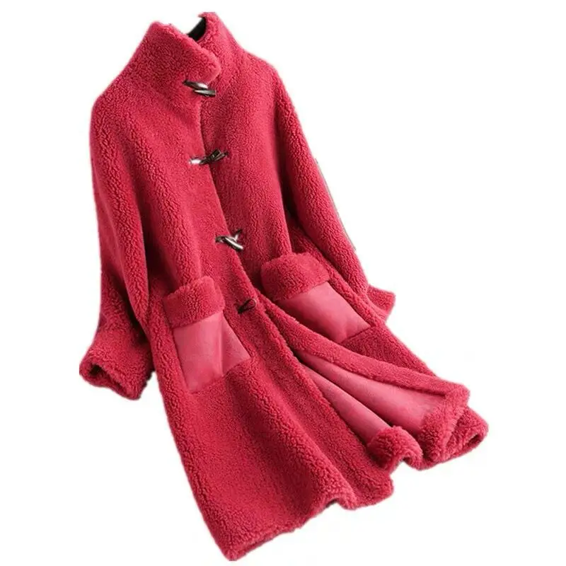 2020 New Winter Women's Mid-Length Coat Large Grain Wool Sheep Sheared Fur Stand Collar Horn Button European And American Jacket
2020 New Winter Women's Mid-Length Coat Large Grain Wool Sheep Sheared Fur Stand Collar Horn Button European And American Jacket