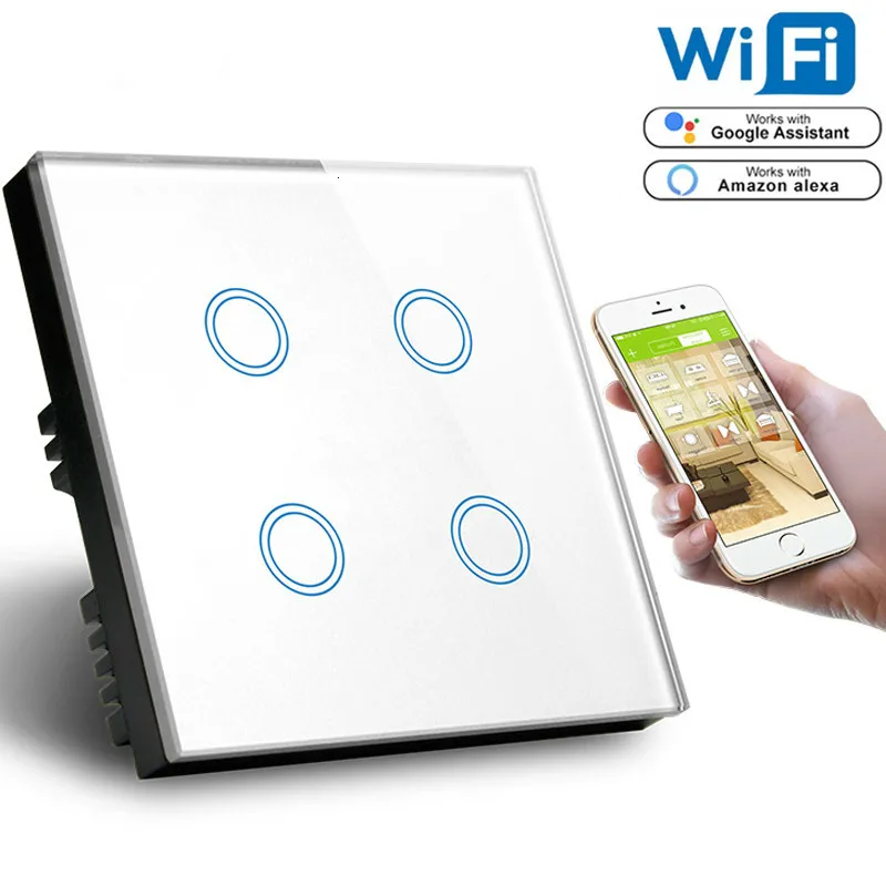EU Standard wifi smart switch Touch screen 4 Gang Alexa Voice Control Wall Wifi tuya Switch 1000W White Crystal Glass Panel 220V
EU Standard wifi smart switch Touch screen 4 Gang Alexa Voice Control Wall Wifi tuya Switch 1000W White Crystal Glass Panel 220V