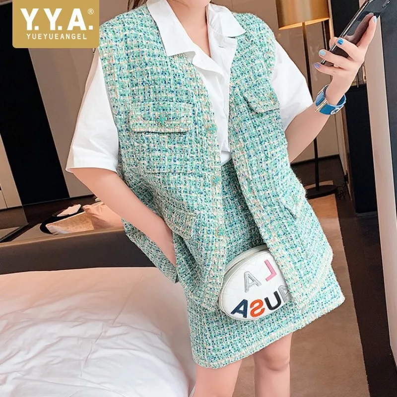 Women V Neck Sleeveless Vest Mini Skirt Tweed Sets Casual Twill Conjunto Femenino Office Ladies Outfit Loose Fit Matching Sets
Women V Neck Sleeveless Vest Mini Skirt Tweed Sets Casual Twill Conjunto Femenino Office Ladies Outfit Loose Fit Matching Sets