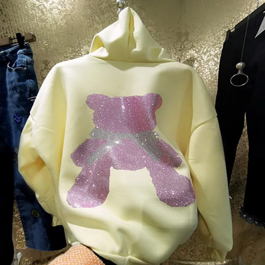Rhinestone Heavy Industry Beaded women Bow Front and Back Cartoon Bear Velvet Sweatshirt hooded
Rhinestone Heavy Industry Beaded women Bow Front and Back Cartoon Bear Velvet Sweatshirt hooded