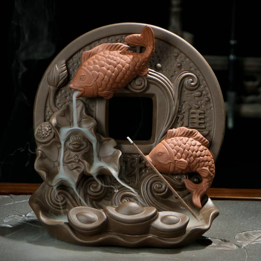 Курильница с двумя рыбками и фиолетовым песком для украшения дома, курильница с возвратом дыма
Курильница с двумя рыбками и фиолетовым песком для украшения дома, курильница с возвратом дыма