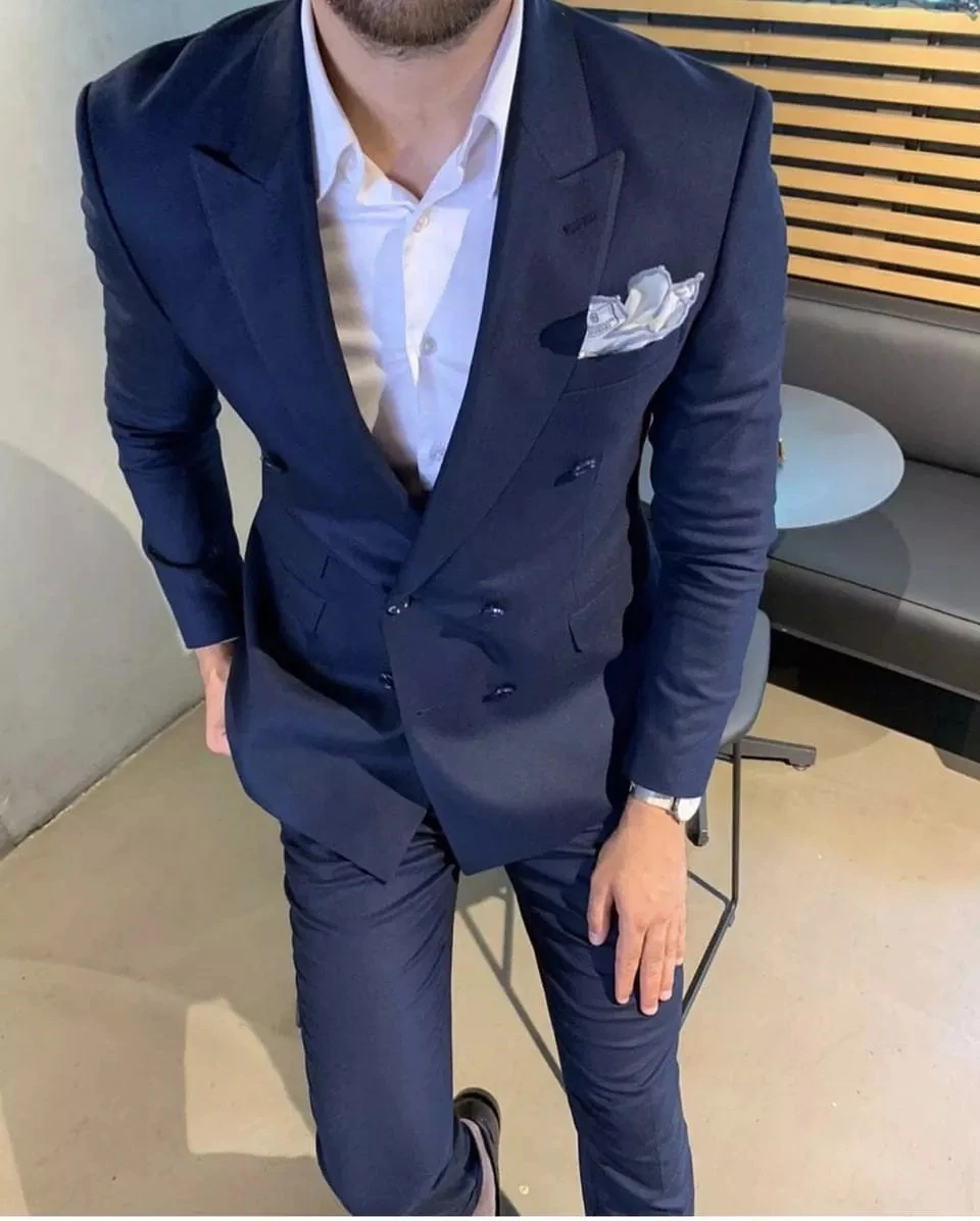 Navy Blue Double Breasted Slim Fit Men Suits for Wedding Prom Peaked Lapel 2 Piece Set Formal Groom Tuxedo Best Man Jacket Pants
Navy Blue Double Breasted Slim Fit Men Suits for Wedding Prom Peaked Lapel 2 Piece Set Formal Groom Tuxedo Best Man Jacket Pants