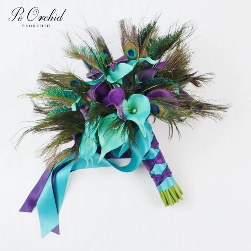 PEORCHID Peacock Feathers Wedding Bridal Bouquet Calla Lilies Bridesmaid Flowers Turquoise Purple Artificial Hand Bouquet
PEORCHID Peacock Feathers Wedding Bridal Bouquet Calla Lilies Bridesmaid Flowers Turquoise Purple Artificial Hand Bouquet