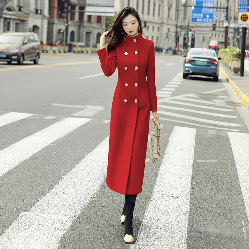 Autumn Winter New Double Breasted Over the knee Woolen Coat Women's Stand-up Collar Waisted Office Lady Long Red Outerwear Y796
Autumn Winter New Double Breasted Over the knee Woolen Coat Women's Stand-up Collar Waisted Office Lady Long Red Outerwear Y796