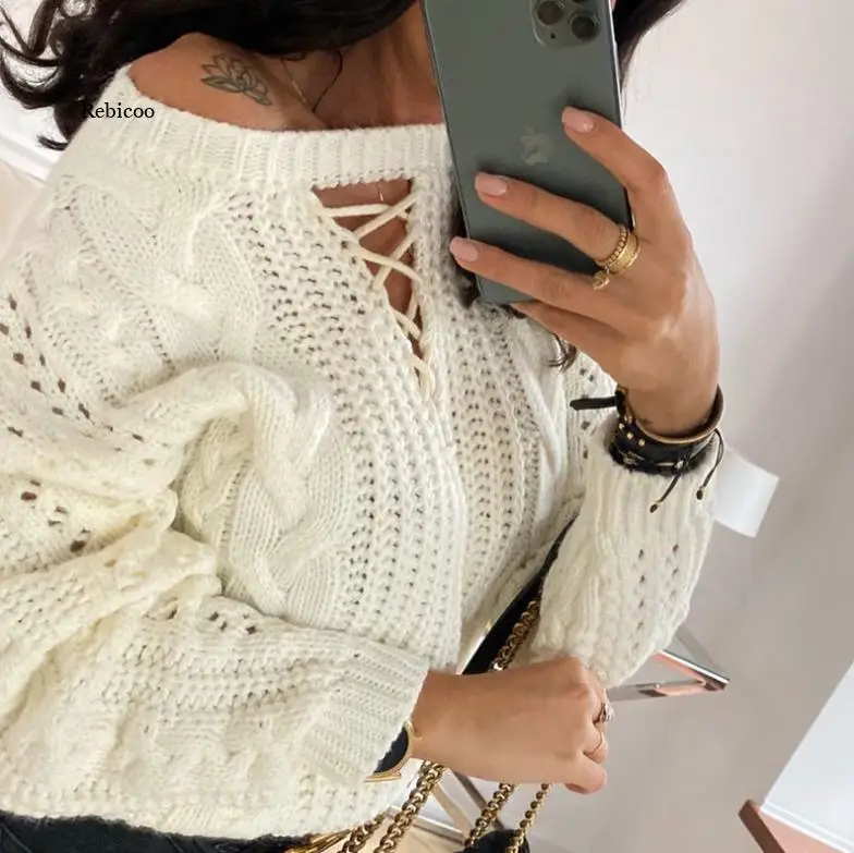 Chic Sexy Hollow Out Bandage Knit Sweaters Autumn Women O Neck Off Shoulder Pullover Top Winter Casual Long Sleeve Solid Sweater
Chic Sexy Hollow Out Bandage Knit Sweaters Autumn Women O Neck Off Shoulder Pullover Top Winter Casual Long Sleeve Solid Sweater