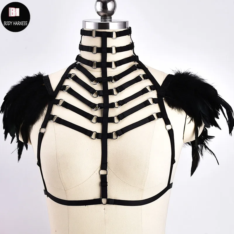 Rave Goth Open Chest Bra Feather Epaulettes Body Harness Cage Belt Women Sexy Lingerie Hollow Bondage Harness Black Cage Bra
Rave Goth Open Chest Bra Feather Epaulettes Body Harness Cage Belt Women Sexy Lingerie Hollow Bondage Harness Black Cage Bra
