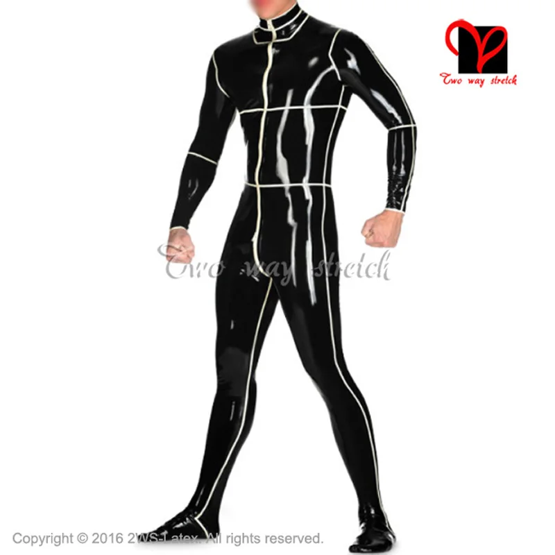 Black And White Stripes Trims Sexy Latex Catsuit With Socks Rubber Bodysuit Jumpsuit Lt-124
Black And White Stripes Trims Sexy Latex Catsuit With Socks Rubber Bodysuit Jumpsuit Lt-124