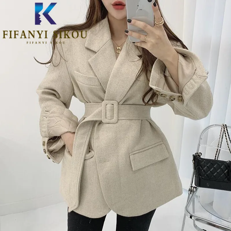 Autumn Winter Blazer Jacket Women Single Breasted Herringbone Fashion Lapel Suit Jacket Lady Loose Warm Blazers Coat With Belt
Autumn Winter Blazer Jacket Women Single Breasted Herringbone Fashion Lapel Suit Jacket Lady Loose Warm Blazers Coat With Belt