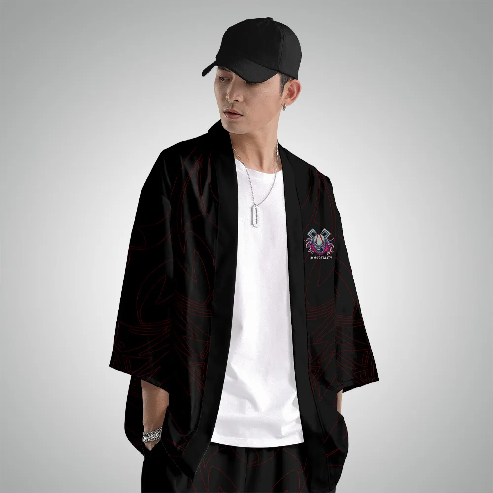 Japanese Style Men Black Print Kimono Haori Yukata Cosplay Fashion Summer Kimono And Pant Shirts Streetwear
Japanese Style Men Black Print Kimono Haori Yukata Cosplay Fashion Summer Kimono And Pant Shirts Streetwear