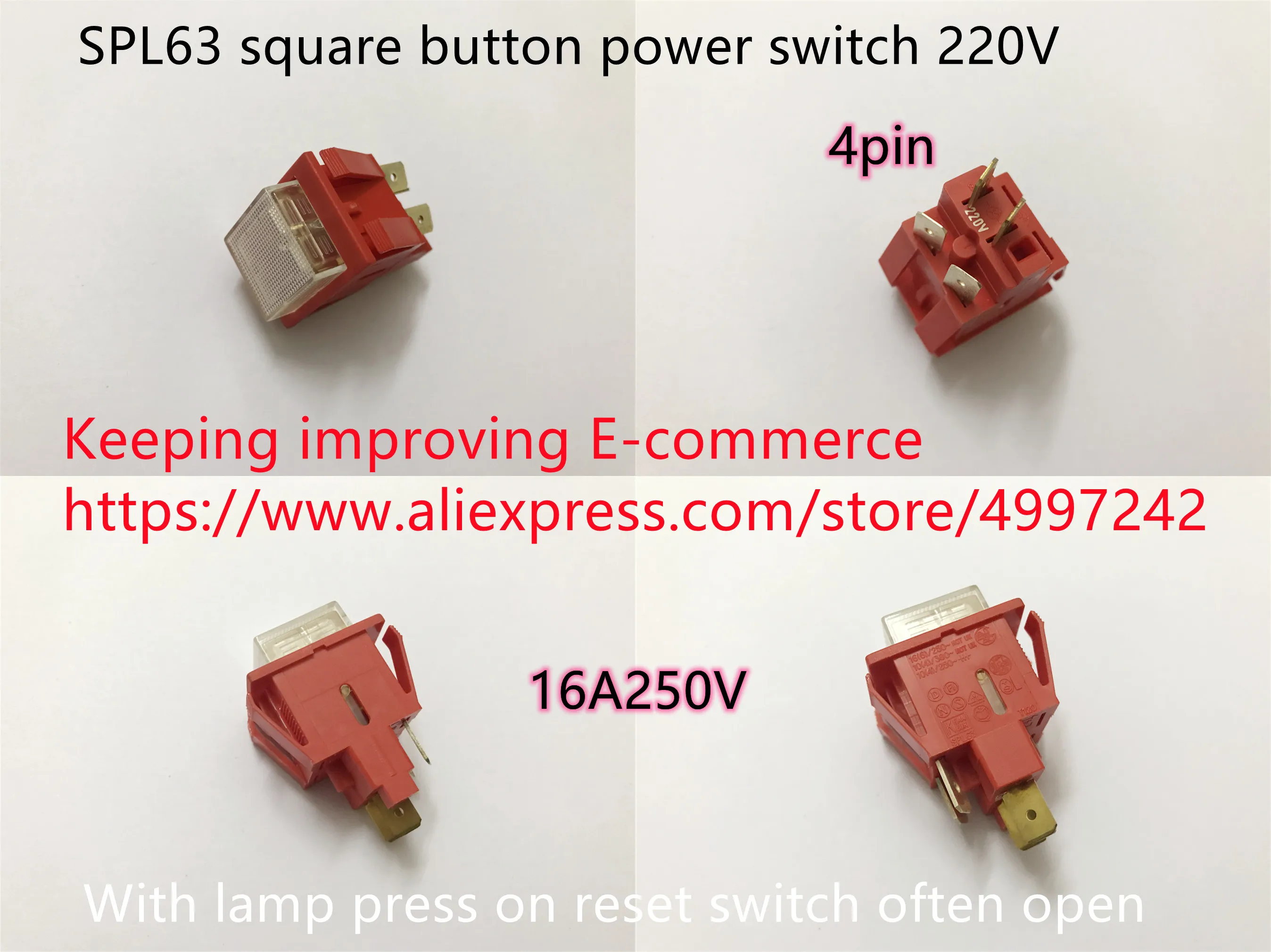 Original new 100% SPL63 square button power switch 4pin 220V with lamp press on reset switch often open 16A250V
Original new 100% SPL63 square button power switch 4pin 220V with lamp press on reset switch often open 16A250V