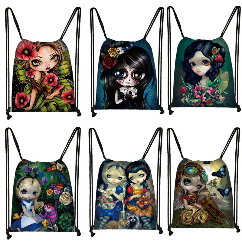 Cute Cartoon Gothic Girls Drawstring Bag Women Fashion Storage Bag Teenager Girls Canvas Backpack Ladies Party Shopping Bags
Cute Cartoon Gothic Girls Drawstring Bag Women Fashion Storage Bag Teenager Girls Canvas Backpack Ladies Party Shopping Bags