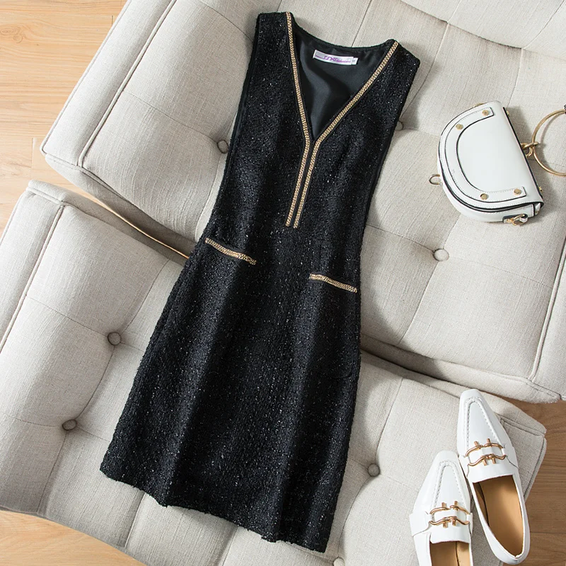 French style small fragrance tweed vest dress women v-neck slim a-line dress 3XL
French style small fragrance tweed vest dress women v-neck slim a-line dress 3XL