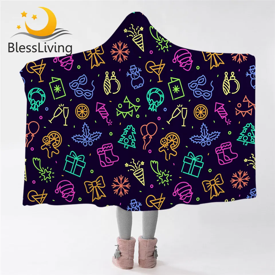 BlessLiving Merry Christmas Hooded Blanket for Adults Holiday Elements Sherpa Fleece Blanket Colorful Throw Blanket Hoodie 1PC
BlessLiving Merry Christmas Hooded Blanket for Adults Holiday Elements Sherpa Fleece Blanket Colorful Throw Blanket Hoodie 1PC
