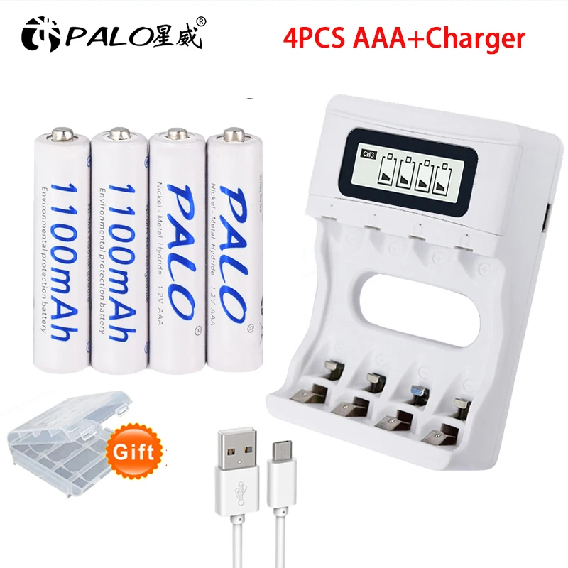 PALO 1100mAh AAA rechargeable battery + LCD display smart fast charger for AA / AAA NI-MH nimh rechargeable batteries
PALO 1100mAh AAA rechargeable battery + LCD display smart fast charger for AA / AAA NI-MH nimh rechargeable batteries