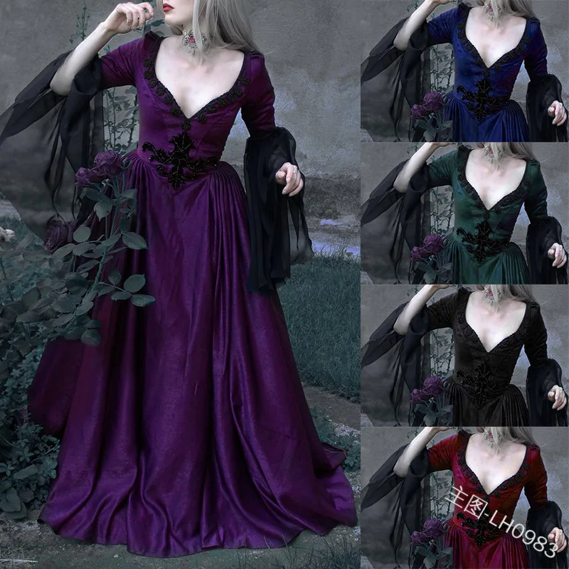 Witch Gothic Bride Halloween Dress Retro Slim Sexy Dress with Solid Color Lace Low V Neckline Party Vampire Cosplay Horror 2020
Witch Gothic Bride Halloween Dress Retro Slim Sexy Dress with Solid Color Lace Low V Neckline Party Vampire Cosplay Horror 2020