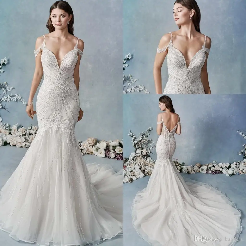New Mermaid Wedding Dresses Sleeveless Tulle Lace Beading Appliques Crysal Backless Wedding Gown Sweep Train robe de mariée
New Mermaid Wedding Dresses Sleeveless Tulle Lace Beading Appliques Crysal Backless Wedding Gown Sweep Train robe de mariée
