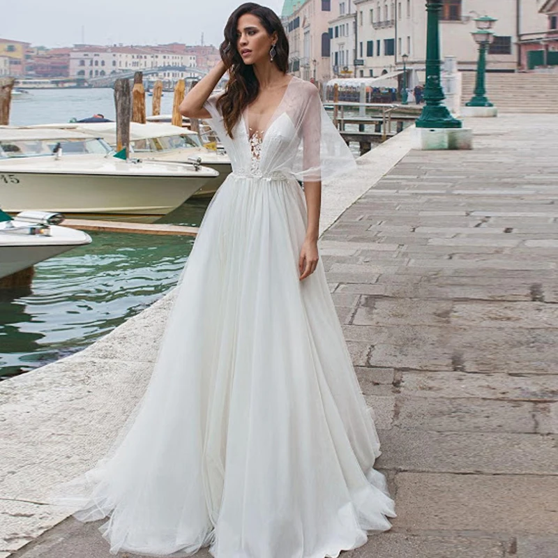 New Bohemian Batwing Sleeve Tulle Lace Wedding Dresses Noivas Sposa Backless Suknia Robe De Mariee Bridal Engament Party Gowns
New Bohemian Batwing Sleeve Tulle Lace Wedding Dresses Noivas Sposa Backless Suknia Robe De Mariee Bridal Engament Party Gowns