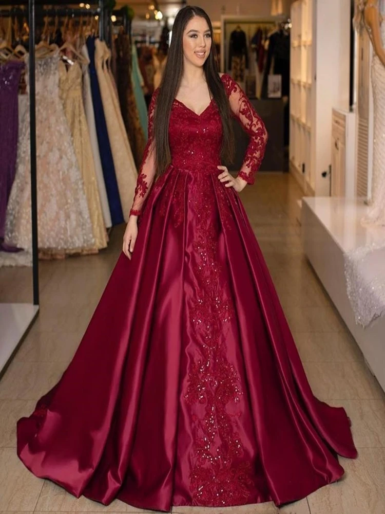 Burgundy Long Sleeves Lace Prom Dresses 2020 with Beaded Appliques V Neck Court Train Plus Size Formal Evening Party Gowns
Burgundy Long Sleeves Lace Prom Dresses 2020 with Beaded Appliques V Neck Court Train Plus Size Formal Evening Party Gowns