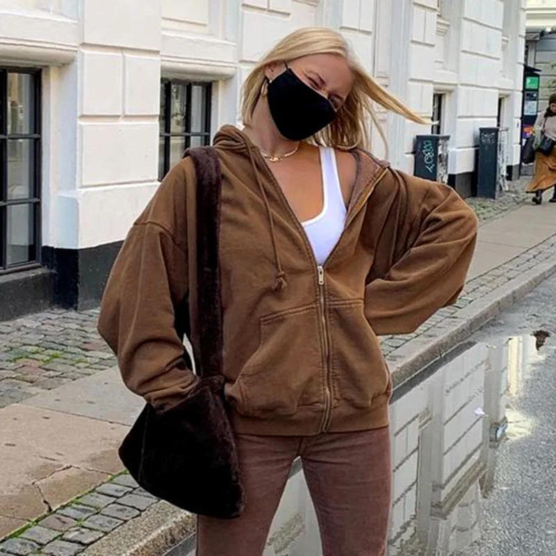 Brown Zip Hooded Sweatshirt Winter Jacket Top Hoodie Retro Pocket Woman Clothes Long Sleeve Pullover
Brown Zip Hooded Sweatshirt Winter Jacket Top Hoodie Retro Pocket Woman Clothes Long Sleeve Pullover