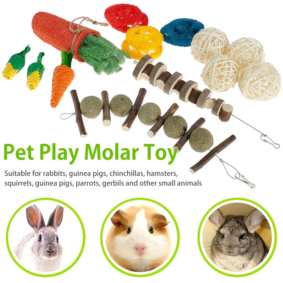 16pcs Natural Bunny Chew Toys Set for Teeth Durable Small Animal Chew Toys for Pets with Wood Grass Ball String Loofah
16pcs Natural Bunny Chew Toys Set for Teeth Durable Small Animal Chew Toys for Pets with Wood Grass Ball String Loofah