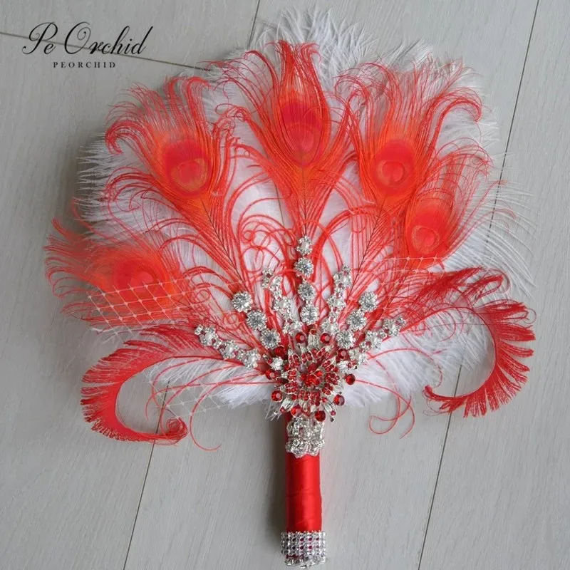 PEORCHID Vintage Red Bridal Brooch Bouquet Gatsby Feather Hand Fan Great Gatsby Wedding Style 1920's Alternative Bridal Bouquet
PEORCHID Vintage Red Bridal Brooch Bouquet Gatsby Feather Hand Fan Great Gatsby Wedding Style 1920's Alternative Bridal Bouquet