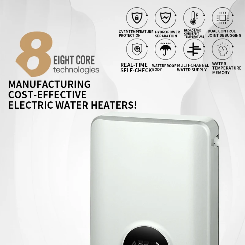 Мгновенный термостатический электрический водонагреватель для ванны с умным сенсорным дисплеем, простое управление, энергосбережение, тонкий тип
Мгновенный термостатический электрический водонагреватель для ванны с умным сенсорным дисплеем, простое управление, энергосбережение, тонкий тип