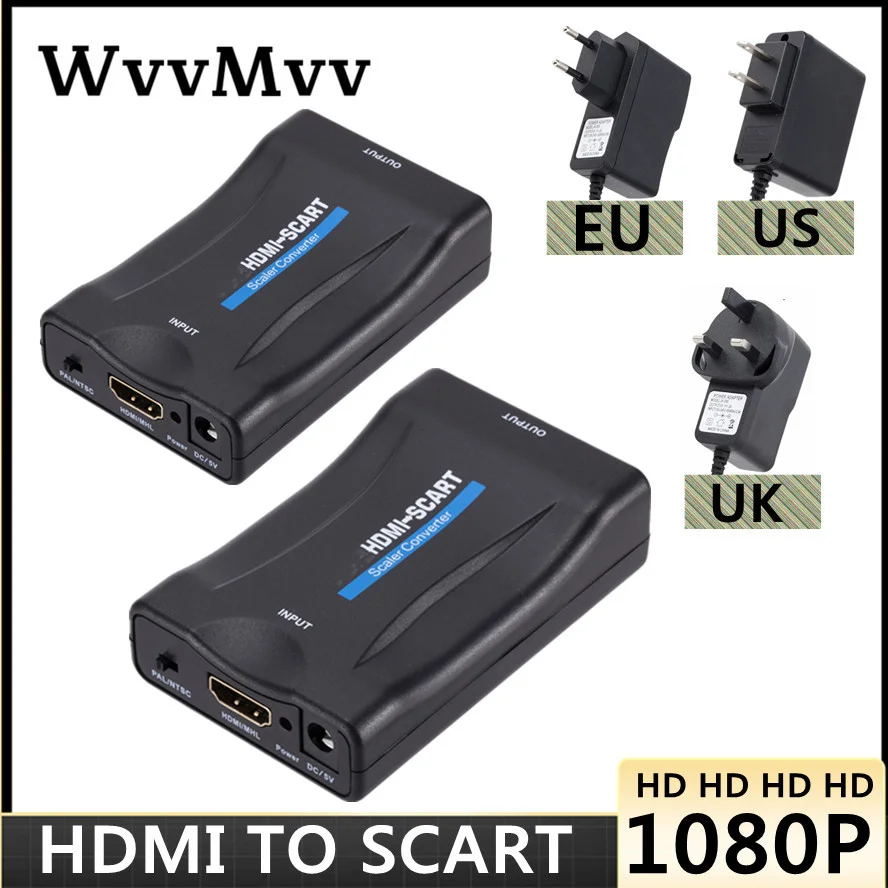 WVVMVV 1080P HDMI-compatible to SCART Video Audio Upscale Converter AV Signal Adapter HD Receiver TV DVD with US/EU Power Plug
WVVMVV 1080P HDMI-compatible to SCART Video Audio Upscale Converter AV Signal Adapter HD Receiver TV DVD with US/EU Power Plug