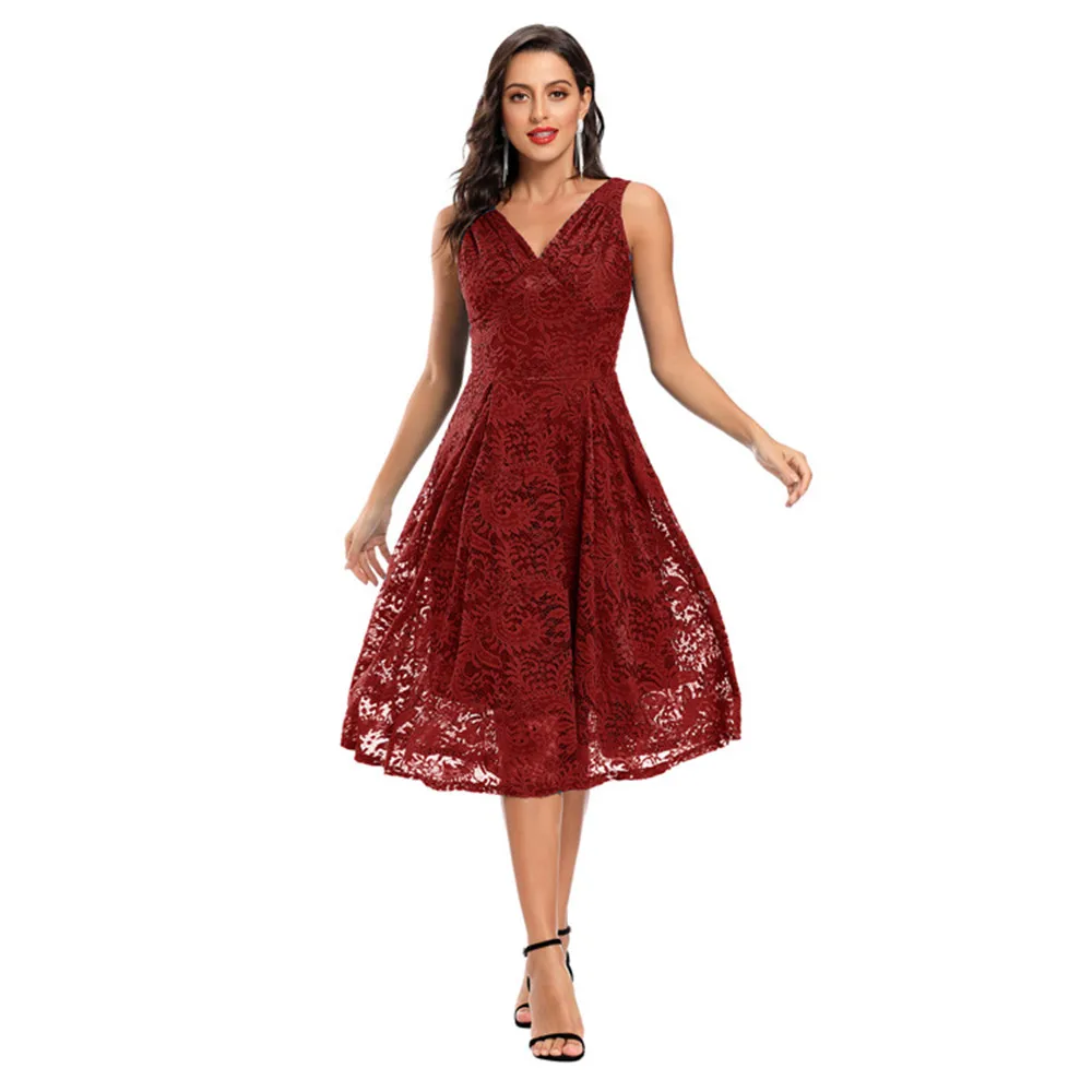 Lady Long Dress Summer Sleeveless Solid Lace V-Neck Dress Vintage Elegant Off Shoulder Dresses
Lady Long Dress Summer Sleeveless Solid Lace V-Neck Dress Vintage Elegant Off Shoulder Dresses