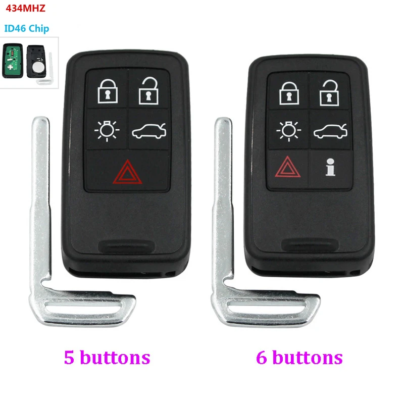 5/6 Buttons Car Smart Remote Key 433Mhz with ID46 Chip for Volvo XC60 XC70 XC90 S60 S80 V40 V70 V60 Car Intelligent Remote Key
5/6 Buttons Car Smart Remote Key 433Mhz with ID46 Chip for Volvo XC60 XC70 XC90 S60 S80 V40 V70 V60 Car Intelligent Remote Key