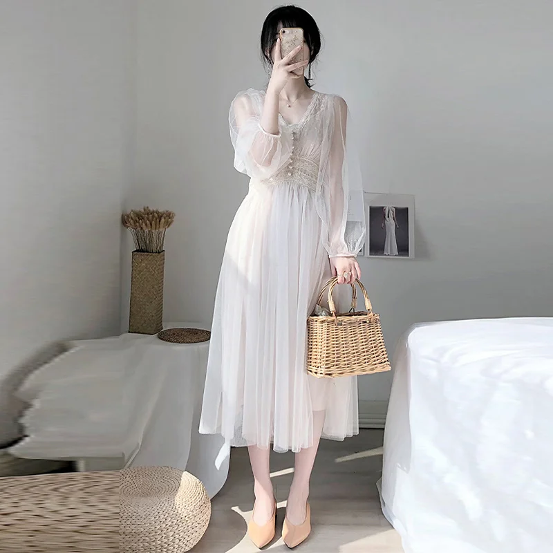 Woman Solid Gauze V-neck Slim Waist Long A-line Dress Female Ball Gown Long-sleeved Dresses Elegant Stylish Office Lady Vestidos
Woman Solid Gauze V-neck Slim Waist Long A-line Dress Female Ball Gown Long-sleeved Dresses Elegant Stylish Office Lady Vestidos