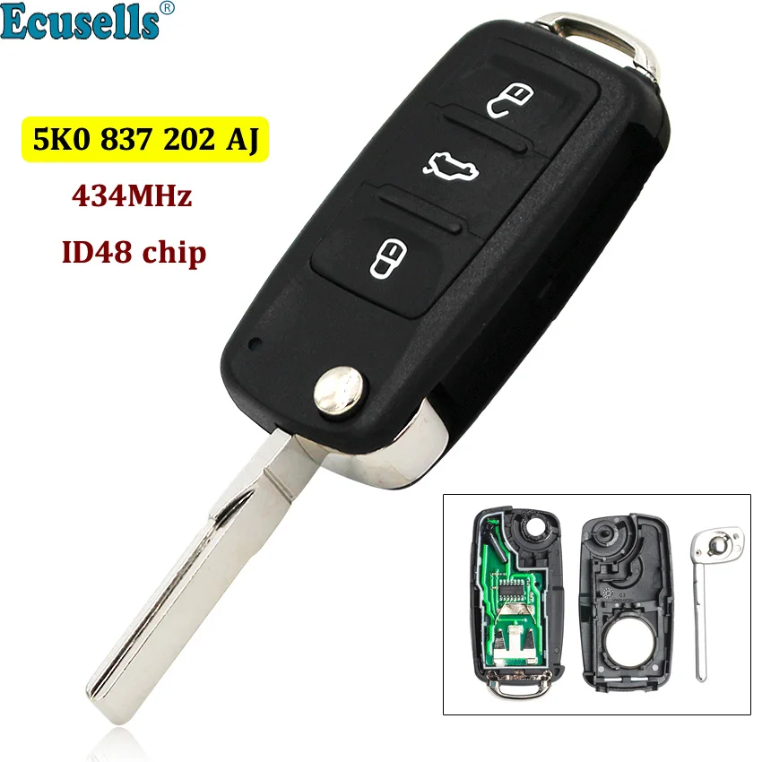 3 Button Flip Remote Key fob 434MHZ ID48 Chip 5K0837202AJ 5K0 837 202 AJ for Tiguan Sharan Golf 6 EOS Up Camper Scirocco
3 Button Flip Remote Key fob 434MHZ ID48 Chip 5K0837202AJ 5K0 837 202 AJ for Tiguan Sharan Golf 6 EOS Up Camper Scirocco