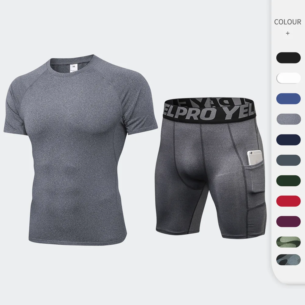 Men's fitness suit tight training short-sleeved T-shirt breathable quick drying shorts running suit fitness suit leggings runnin
Men's fitness suit tight training short-sleeved T-shirt breathable quick drying shorts running suit fitness suit leggings runnin