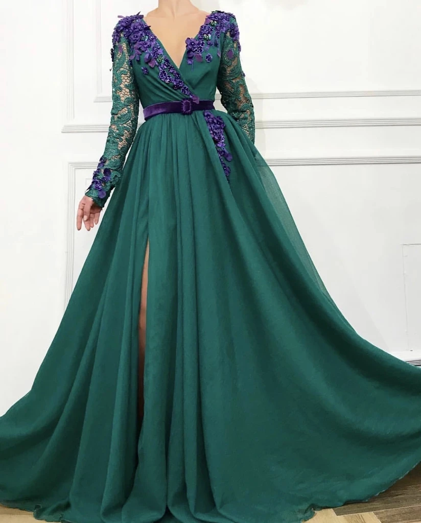 Moroccan Muslim Evening Dresses A-line V-neck Long Sleeves Chiffon Lace Long Luxury Turkey Dubai Saudi Arabia Prom Dress Gown
Moroccan Muslim Evening Dresses A-line V-neck Long Sleeves Chiffon Lace Long Luxury Turkey Dubai Saudi Arabia Prom Dress Gown