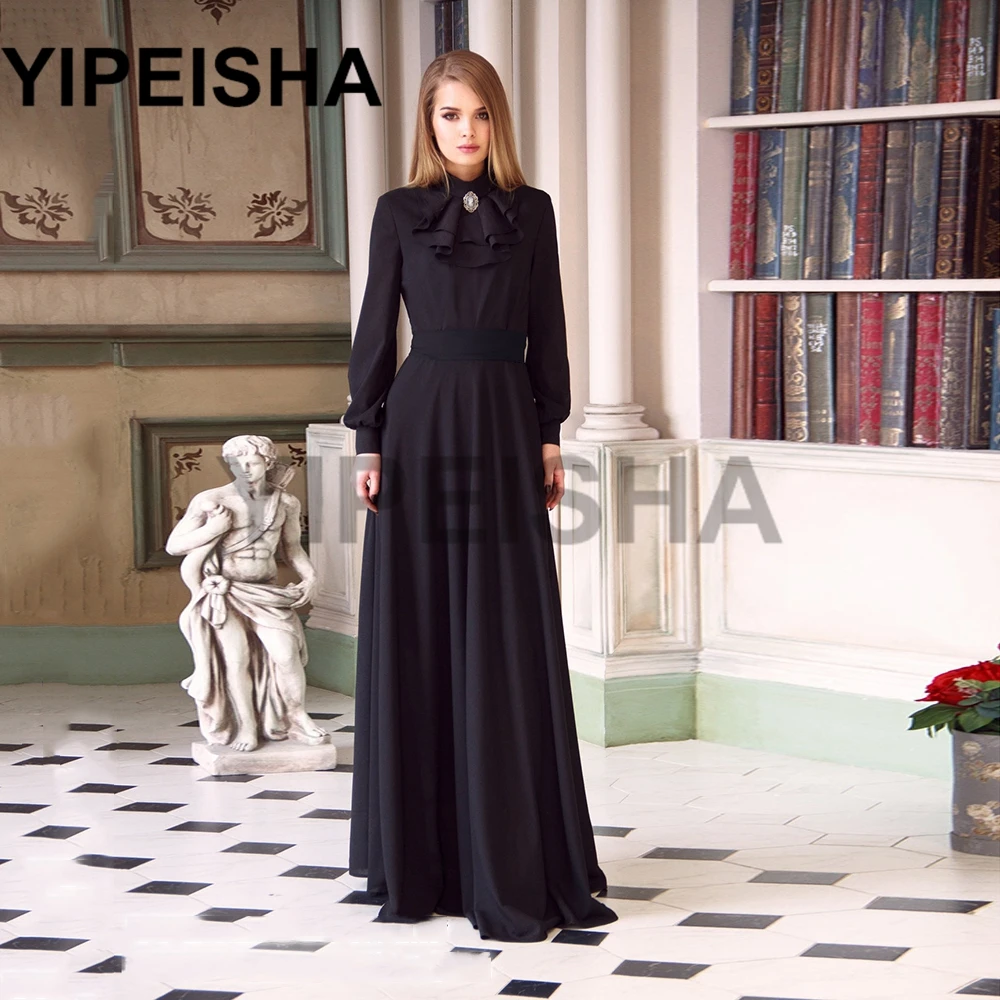 Simple Vintage High Neck Long Sleeve A-Line Evening Dresses Bow Black Floor Length Prom Party Gown vestidos de fiesta платье
Simple Vintage High Neck Long Sleeve A-Line Evening Dresses Bow Black Floor Length Prom Party Gown vestidos de fiesta платье