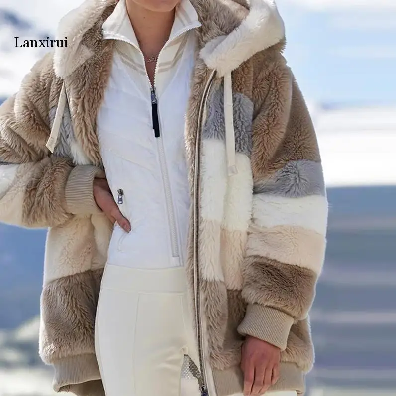 Winter women jacket fashion Plush patchwork zipper pocket winter Hooded jacket retro loose Long Sleeve Women Top Coat
Winter women jacket fashion Plush patchwork zipper pocket winter Hooded jacket retro loose Long Sleeve Women Top Coat