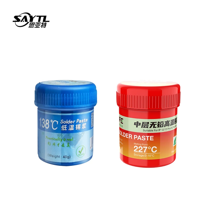 1pcs 40g 227/138 temperature Solder paste Lead-free Tin paste For iphone X-12 Motherboard Layered BGA soldering repair tools
1pcs 40g 227/138 temperature Solder paste Lead-free Tin paste For iphone X-12 Motherboard Layered BGA soldering repair tools
