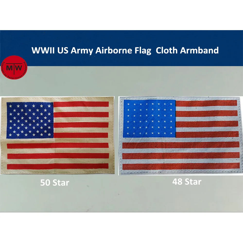 WWII US Army Airborne Flag Reproduction Cloth Jacket Armband 48 Star/50 Star
WWII US Army Airborne Flag Reproduction Cloth Jacket Armband 48 Star/50 Star
