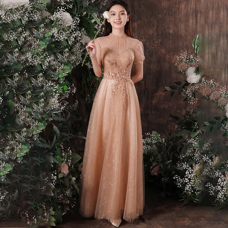 Evening Dress Sequins Appliques High Neck Floor-Length Short Sleeves Elegant Pleat A-Line Tulle Woman Formal Party Gowns A1991
Evening Dress Sequins Appliques High Neck Floor-Length Short Sleeves Elegant Pleat A-Line Tulle Woman Formal Party Gowns A1991
