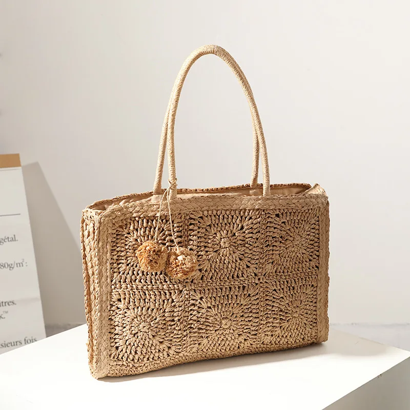 Casual Hollow Straw Woven Bags Ladies Fashion Large-capacity Fur Ball Shoulder Bags Handmade Straw Handbag Women Big Tote Bag
Casual Hollow Straw Woven Bags Ladies Fashion Large-capacity Fur Ball Shoulder Bags Handmade Straw Handbag Women Big Tote Bag