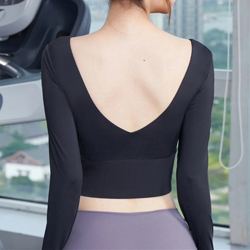 Vansydical Sexy Backless Yoga Shirts Women Long Sleeve Tees for Workout Fitness Femme Gym Crop Tops with Removable Chest Pad
Vansydical Sexy Backless Yoga Shirts Women Long Sleeve Tees for Workout Fitness Femme Gym Crop Tops with Removable Chest Pad